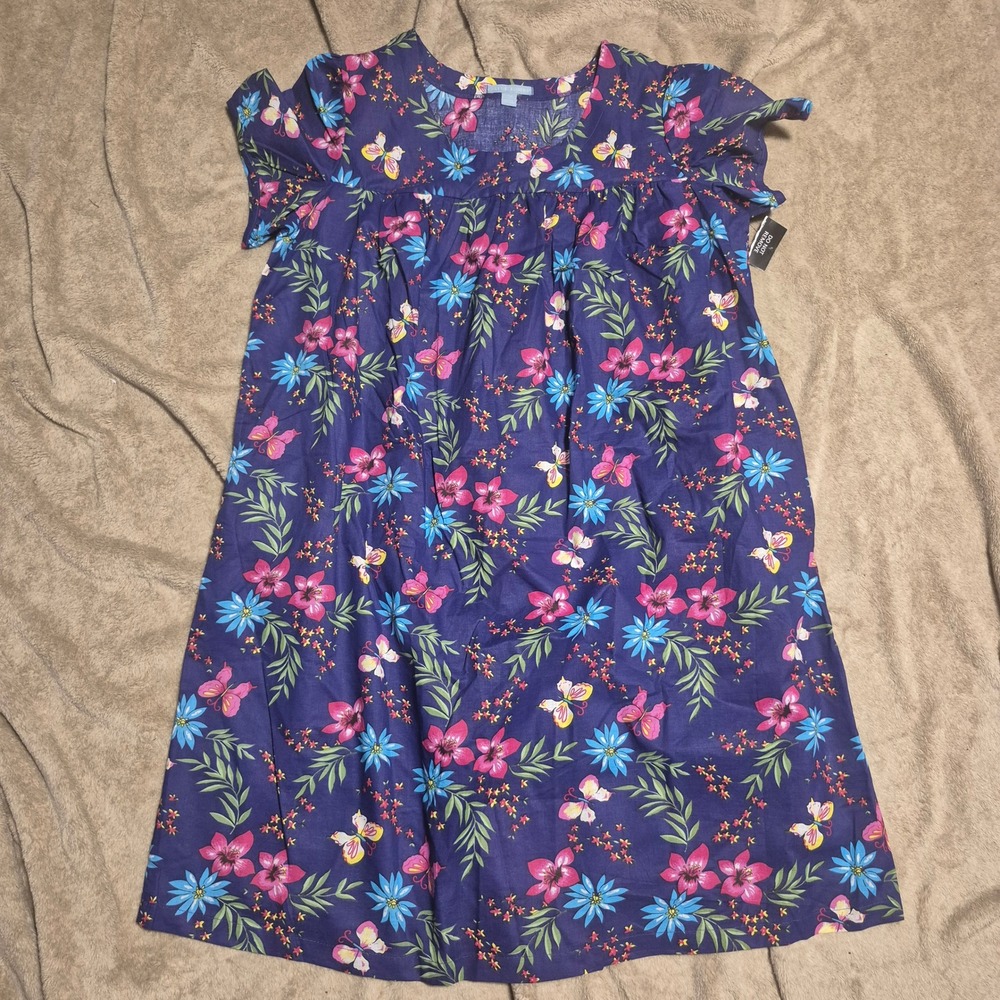 Only Necessities Womens Purple Floral Butterfly Cotton Nightgown 22/24